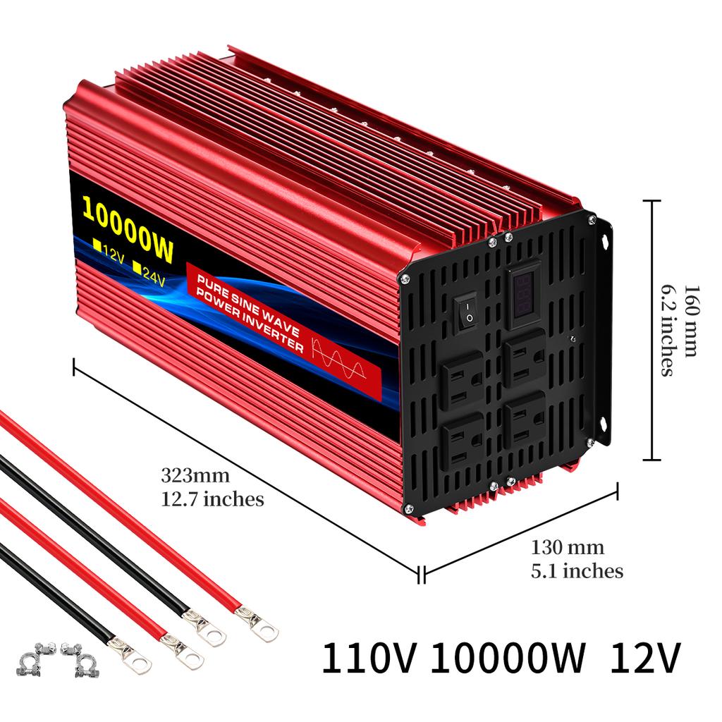 12V To 110V AC Pure Sine Power Inverter 8000W 10000W Power 60HZ Converter Car Accessories Solar With LED And US Socket