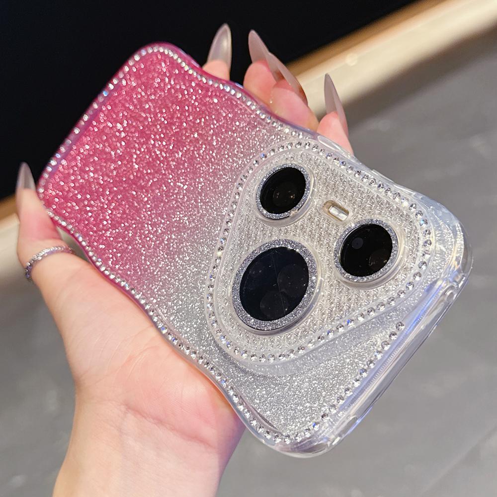 KEYSION Gradient Glitter Jewelled Phone Case for Huawei Pura 70 80 Pro 80 70 Ultra Wavy Border Lens Protector Shockproof Cover