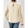 Women's Autumn Winter Half High Neck Patchwork Chiffon Long Sleeve Top