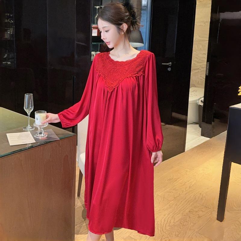 

Women s Summer Ice Silk Lace Long Sleeve Nightgown - Sexy, Loose, Plus Size Homewear One Size (Fits 80-160 Jin)