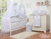 Großes Moskitonetz für ein Babybett aus weißem Chiffon mit Herzen und einer Schleife - graue Aufhänger