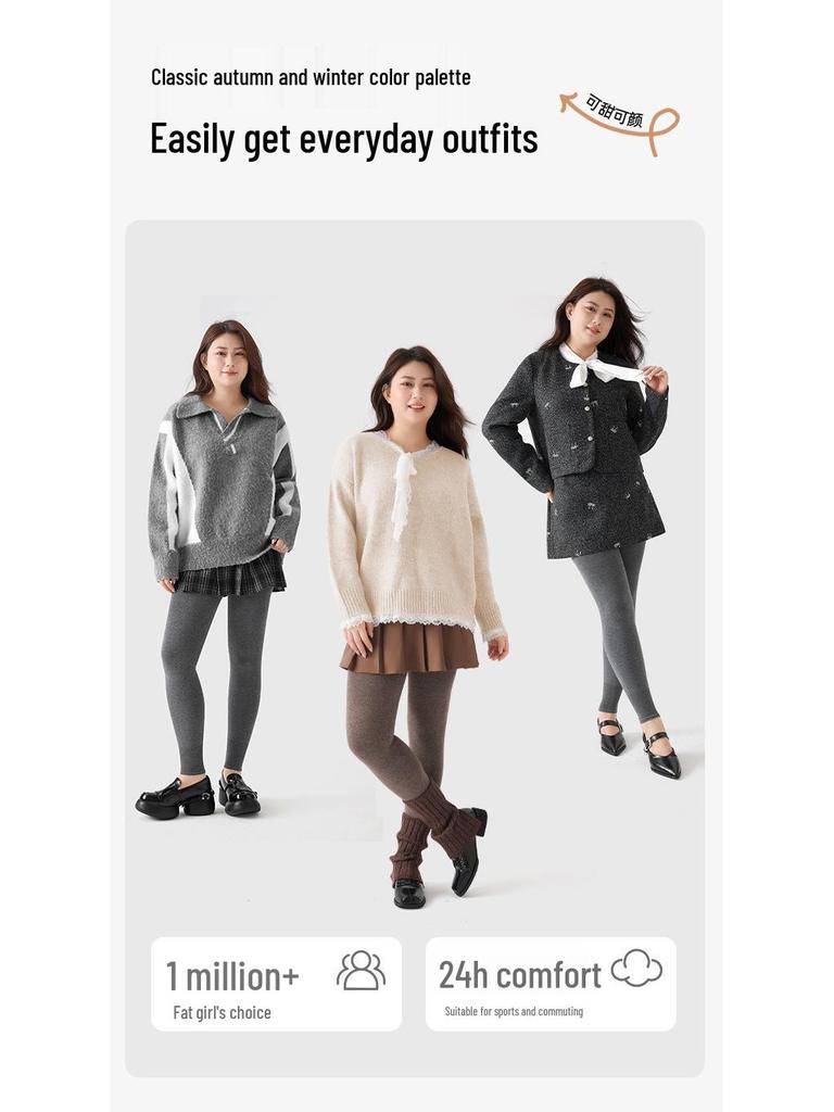 Plus Size Seamless Autumn/Winter Velvet Lined Tights for Women - Warm, Slimming Cotton Wool Base Layer Pants