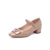 French square head medium heel Mary Jane shoes 25 new V buckle single shoes retro thick heel versatile women's shoes patent leather high heels
