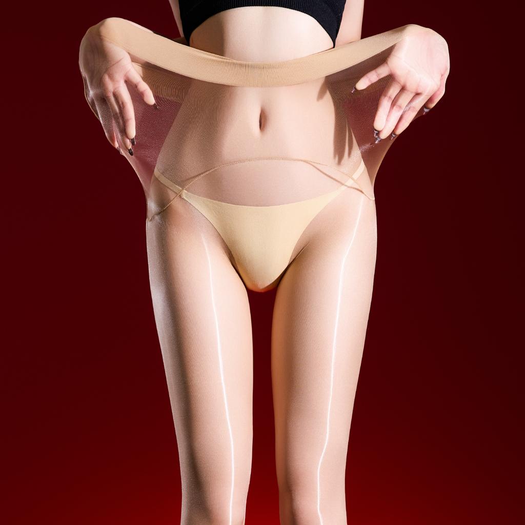 Women 1D Thin Open Crotch Seamless Pantyhose Oil Shiny Elastic Tights Yoga Shaping Maid Stocking Slim Leggings Plus Size