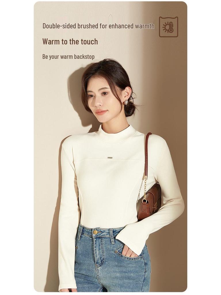 2025 Autumn/Winter Women's High Neck German Velvet Thickened Base Layer Long Sleeve Top