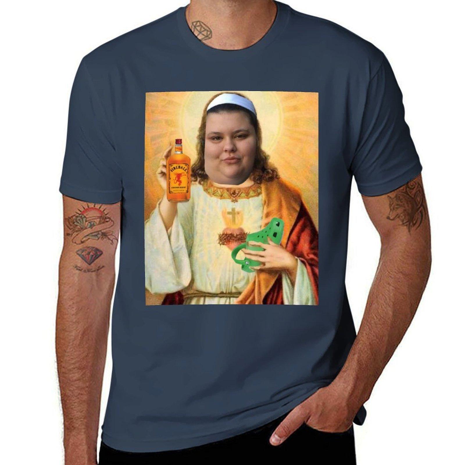 Christine Sydelko Jesus Tshirt Casual Pattern Print Tee Shirt S