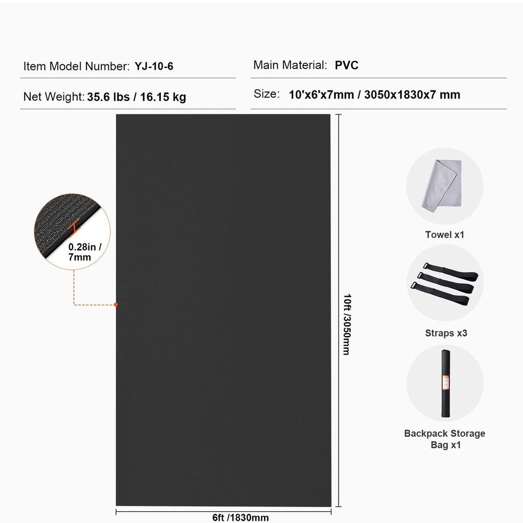 Exercise Mat Non Slip Yoga Mat Gym Fitness Pilate Workout Mat (10x6ft)