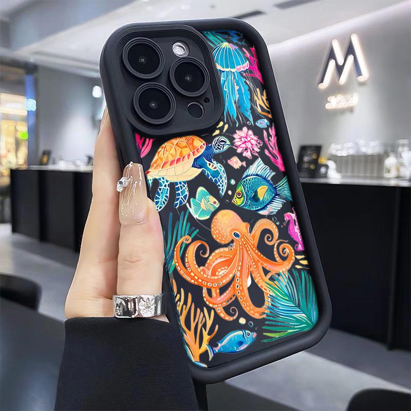 Luxury Marine Organism Phone Case For iPhone 17 Pro Max 16 15 14 13 12 11 Pro Max XS 7 8 Plus Silicone Shockproof TPU Soft Cover