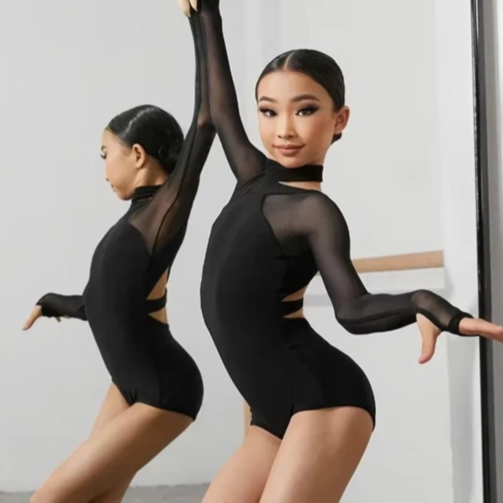 Long Sleeves Child Latin Dance Bodysuit Professional Samba Performance Wear Children Girls