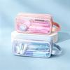 Portable Design Mesh Pencil Case Clear Transparent Stationery Storage Box  For School Students