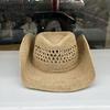 Natural raffia hollow woven hat women's summer vacation big eaves sun protection hat retro western denim sun hat