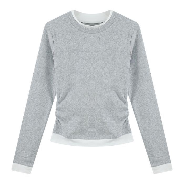 Women's Retro Spliced Pleated Two-Piece Long-Sleeve T-Shirt