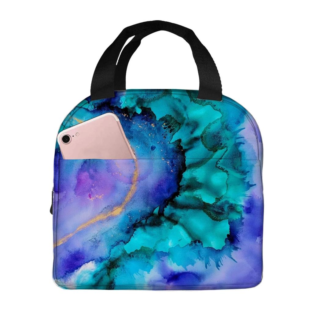 Ink Painting Marble Portable Aluminum Foil Thickened Insulated Office Lunch Bag Waterproof Lunchs Bags Tote Bags