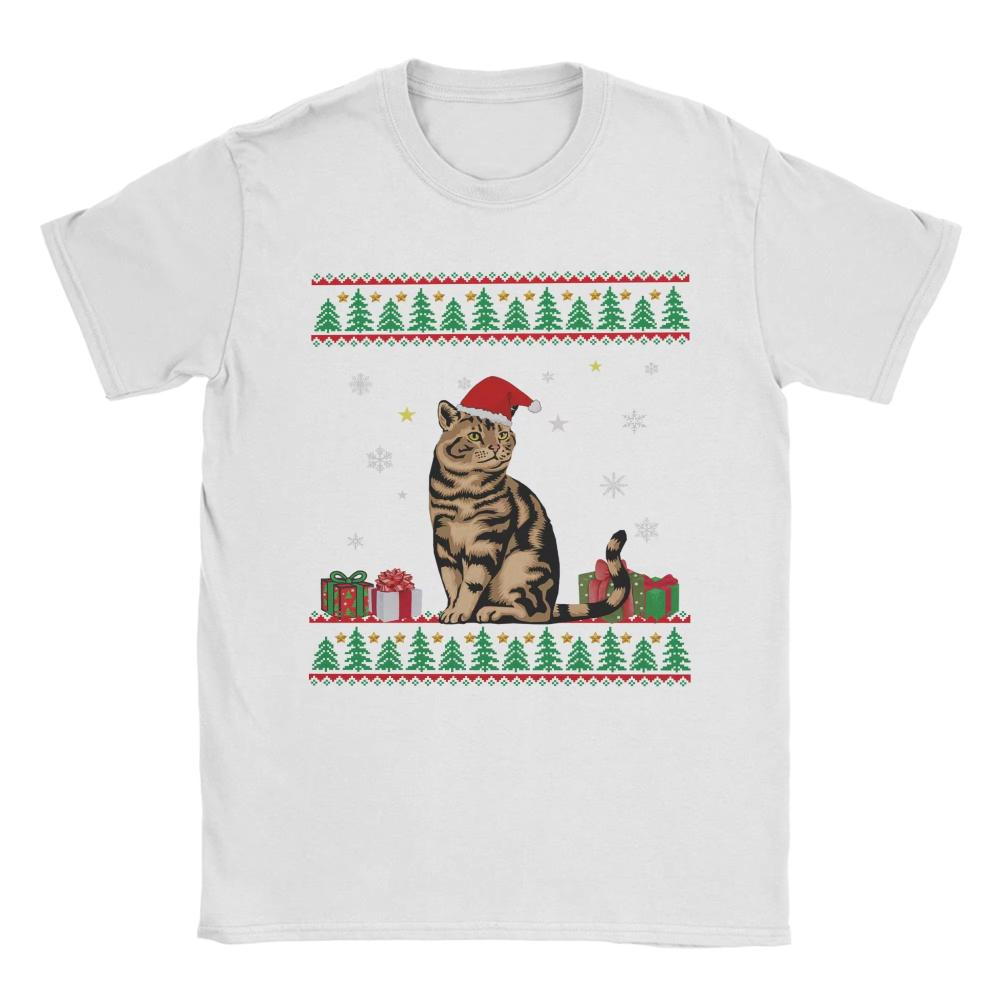 Funny Cat Lovers Cute Cat Santa Hat Ugly Christmas Mens Women T Shirt Short Sleeve Round Collar TShirts Pure Cotton Clothes