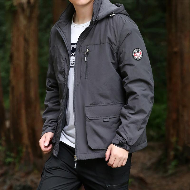 Autumn and Winter Men's Velvet Jacket Outdoor Thickened Windproof Jacket Sports Casual Loose Work Jacket Jacket