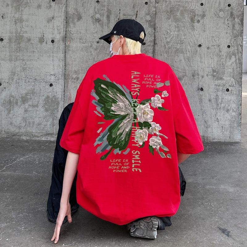 Vintage T-shirt Short Sleeve Men's Summer Design Sense Vibe Print Oversize Half Sleeve T-shirt