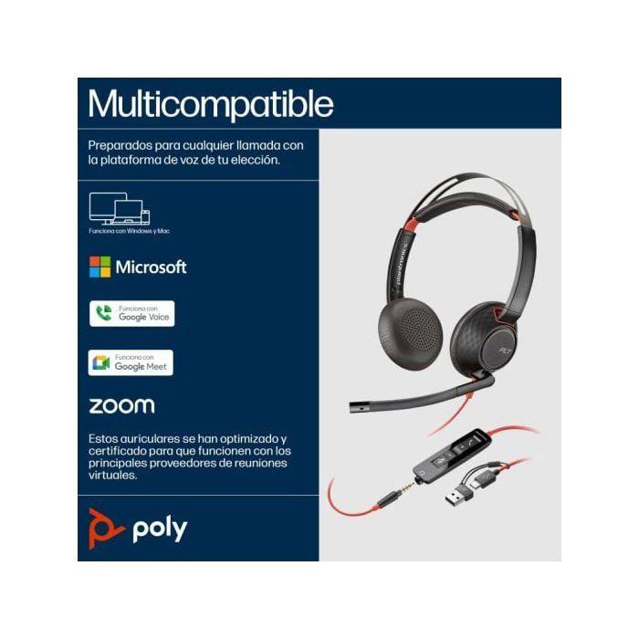 Micro-casque - filaire - jack 3,5mm, USB-C - HP Inc. - Poly Blackwire 5220 - Micro-casque - sur-oreille - filaire - jack 3,5mm, USB