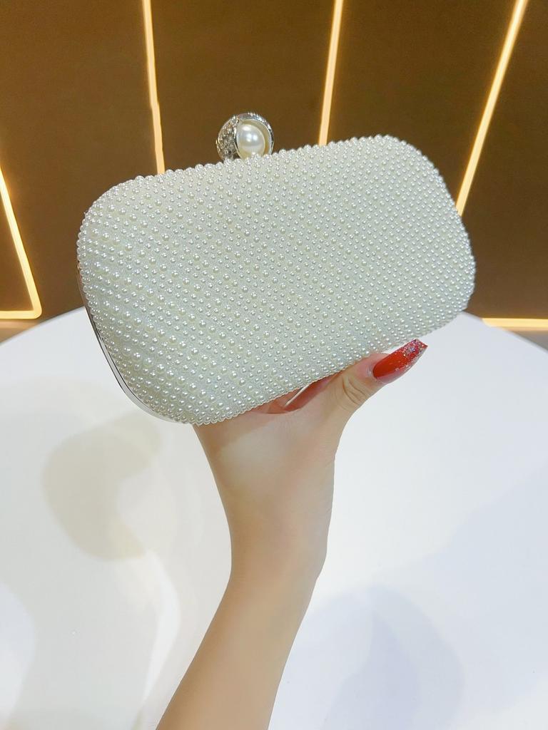 Pearl Evening Clutch Bag With Beaded Embellishments For Formal Events