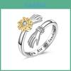 Adjustable Sunflower Rotating Silver Ring With Diamond Simple And Serene Hand Embracing Ring
