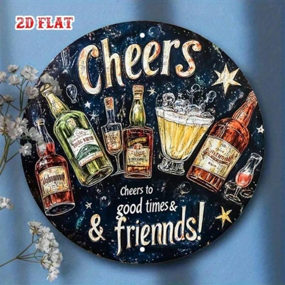 Metal Wall Art Round Wine Decor 7.8 Inch Gift for Friend Party