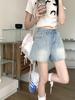 Korean High-Waisted Blue Wide-Leg Jeans for Women - Plus Size Summer Slimming Shorts