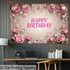 2D Flat Items 1 Piece Per Pack - Fashionable Floral Birthday Banner Backdrop Suitable for Party Photos and Room Decoration