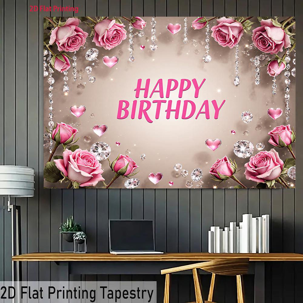 2D Flat Items 1 Piece Per Pack - Fashionable Floral Birthday Banner Backdrop Suitable for Party Photos and Room Decoration