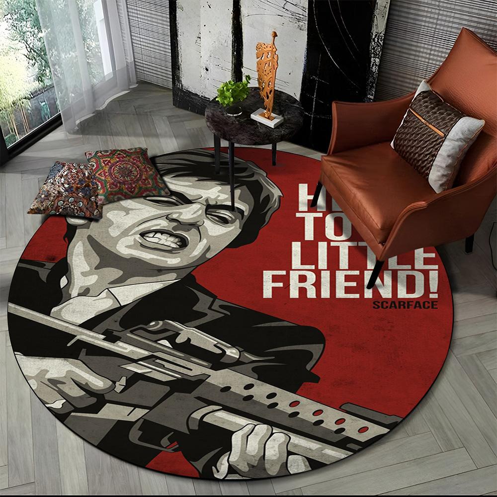 3D Tištěný Film Scarface Tony HD Kulatý Koberec pro Obývací Pokoj Ložnici Dětský Herní Koutek Dekorace, Koberec do Zvířecí Zóny Protiskluzová Podložka