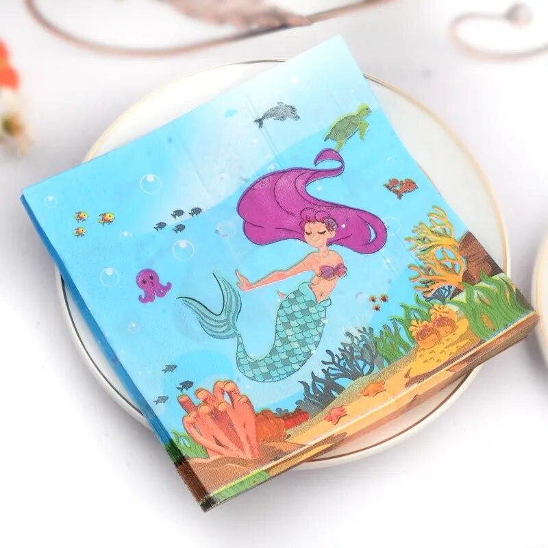 Disposable Party Napkin Double Layer 20 Pieces/Pack Mermaid Pattern Patterns