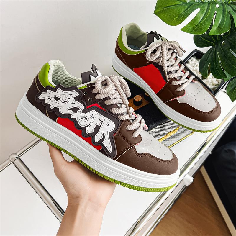 Fashion 2024 Men's Fashionable Color Blocked Lace Up Comfortable Retro Thick Sole Non Slip Casual Sports Shoes