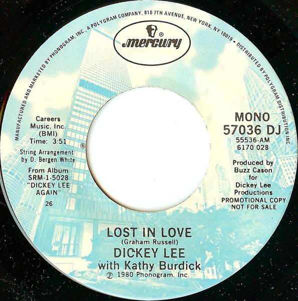 

7-дюймовая пластинка DICKEY LEE Lost In Love 57036DJPROMO Mercury 1980 US CountryFolk Б/у