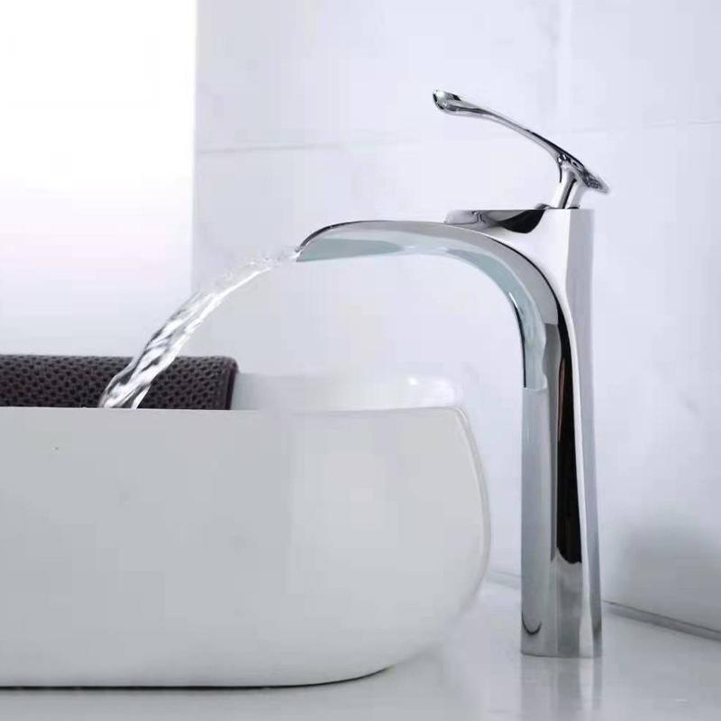 Bathroom Waterfall Basin Sink Faucets Hot Cold Tap Deck Mounted Water Mixer Crane Antique Bronze Chrome White Black Gold