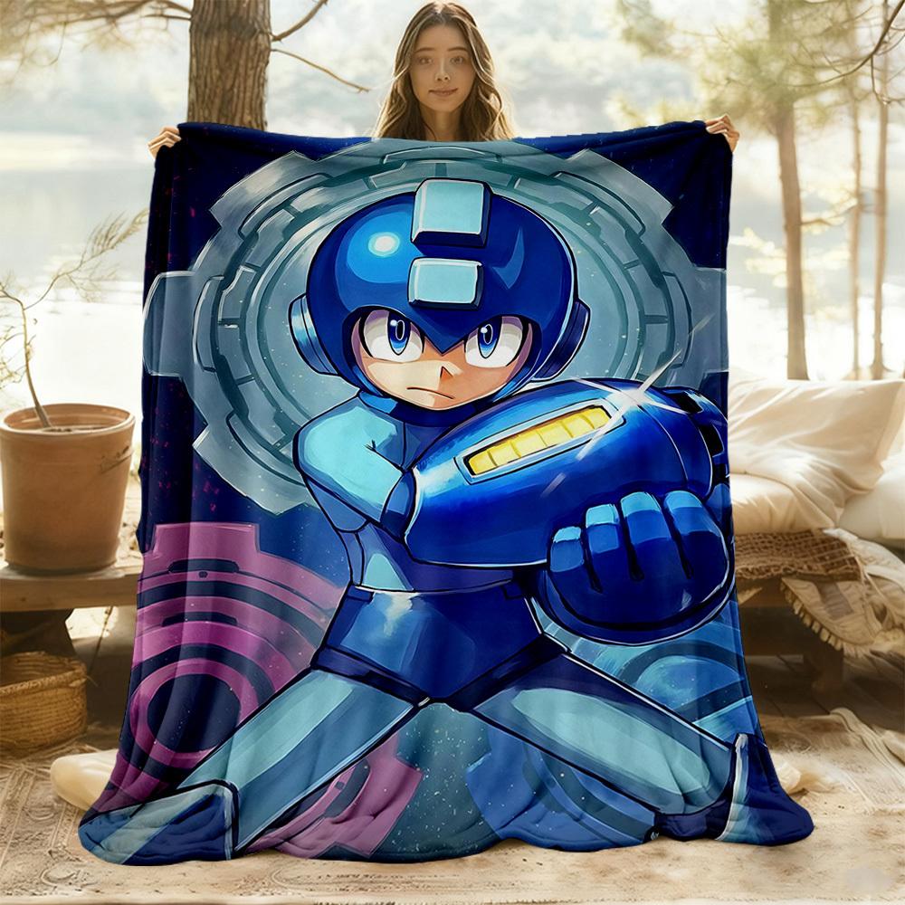 1pc Mega Man, Robotics All-Season Comfort, Outdoor Flannel Blanket - Soft, Warm & Cozy for Naps, Camping & Travel 026