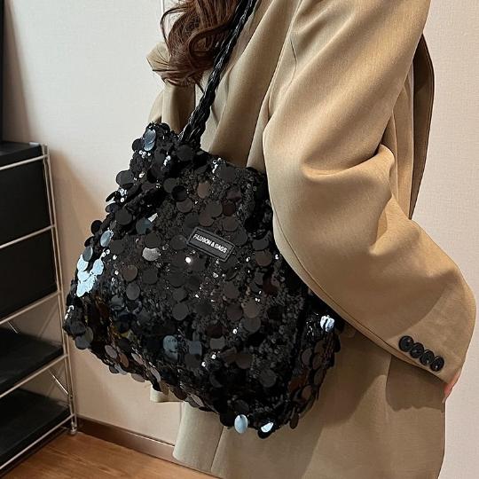 

Sequin Crystal Shining Girl Korean Messenger OL Cosmetic Big Totes Woman Shoulder Bag Casual Girl Women Bag Lady Handbag Purses 30X24X9cm чёрный