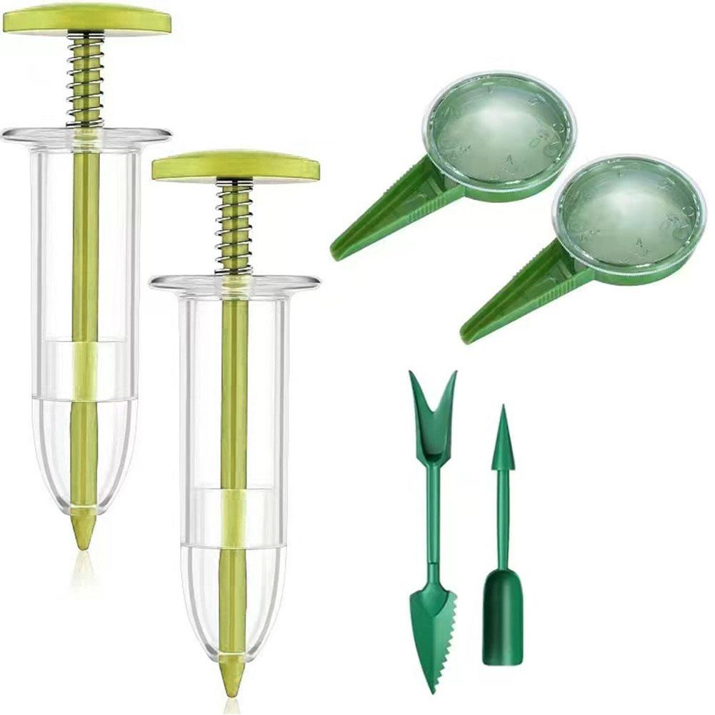Mini Sowing Seed Dispenser 5 Different Settings Plant Seed Sower with 2 Transplanting Tools Small Seed Spreader Gardening Tool