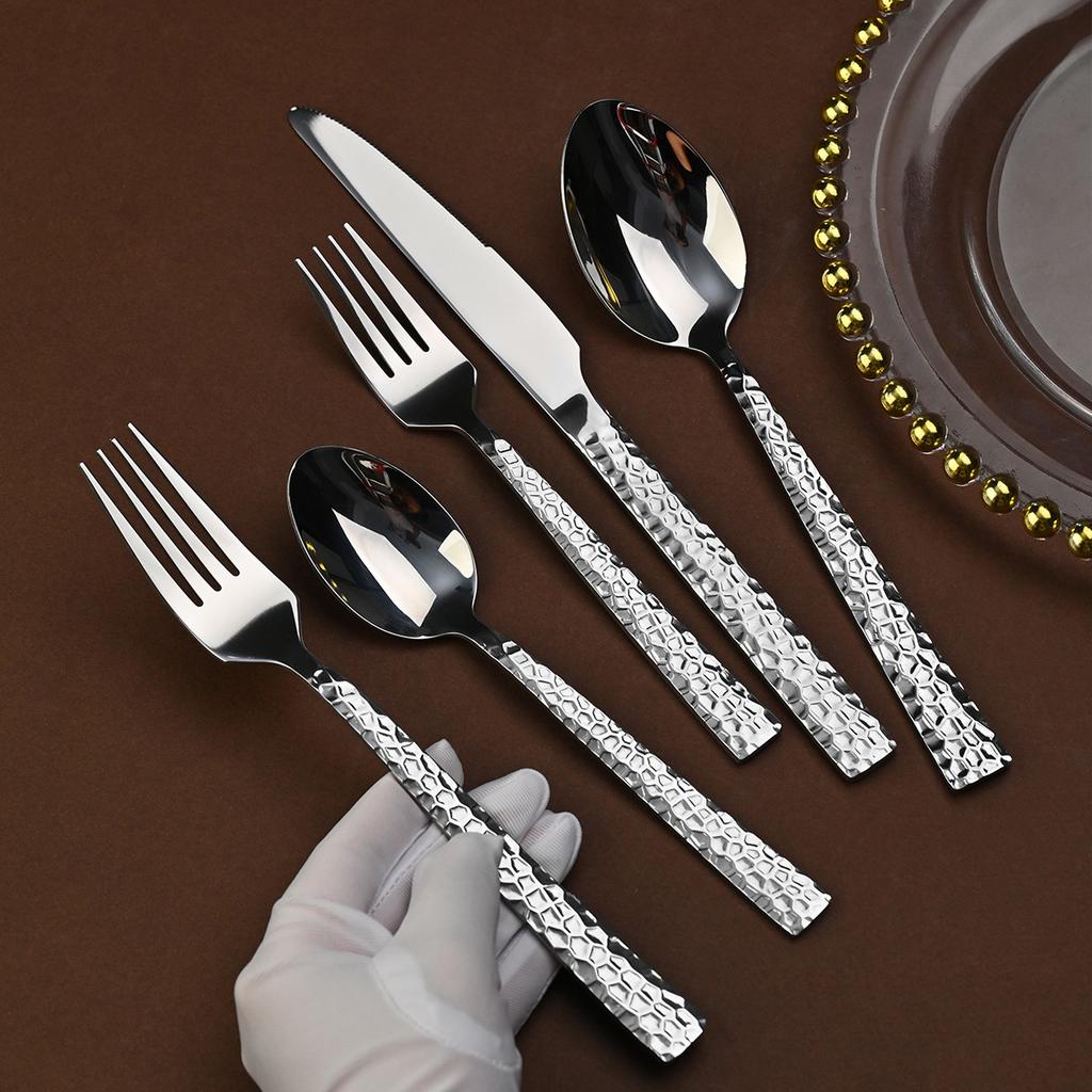 Stainless steel tableware set Western tableware fork Hammer steak knife fork spoon one molding polishing tableware set
