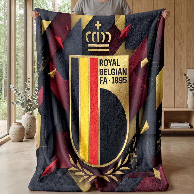Belgium Football Printed Flannel Blanket Skin Friendly Warm Decorative Throw for Indoor Couch Bed Daily Use