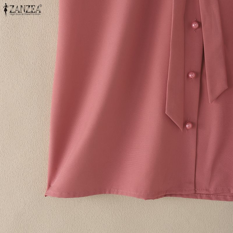 ZANZEA Women Turn Down Collar Loose Casual Short Sleeve Blouse