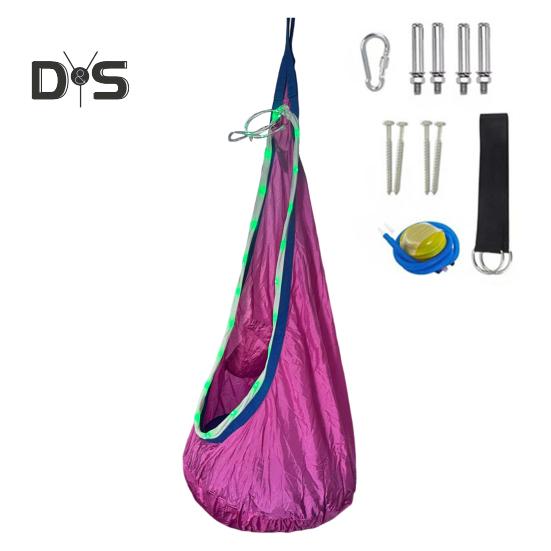 1 Set Kids Therapy Swing with LED Light Strip Indoor Outdoor Ceiling Tree Hanging Hammock Chair with Cushion Special Needs Kids Adults Sensory Swing