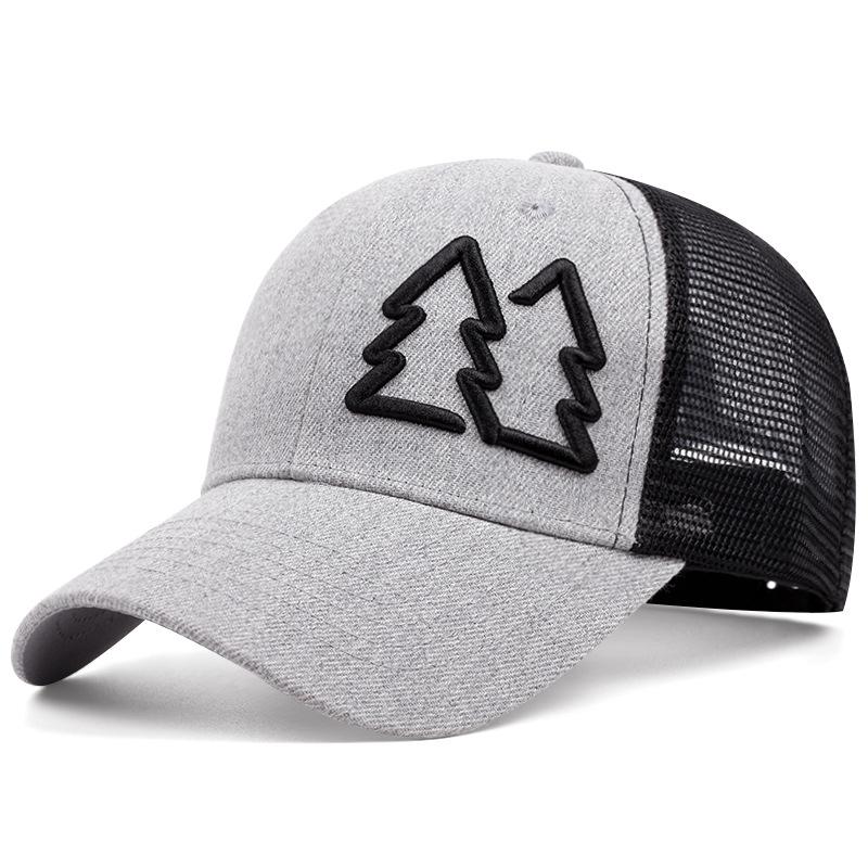 Baseball Cap with Mountain Peak Embroidery On the Side, Mesh Stitching, Hard Top Breathable Sun Hat, Outdoor Sports Cap