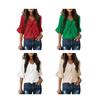 Women Shirt V-Neck Half Sleeve Ruffle Trim Pullover Tops Pure Color Regular Fit Casual Shirt Tops Work Party Vacation Wear