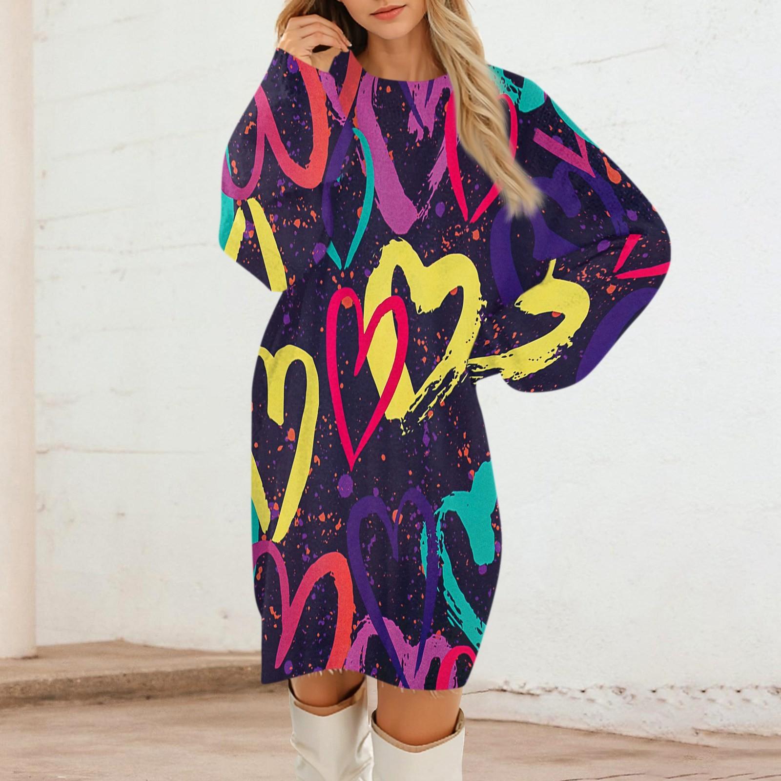 

Женские повседневные платья с круглым вырезом и длинным рукавом на День святого Валентина из плюша в градиентную клетку L