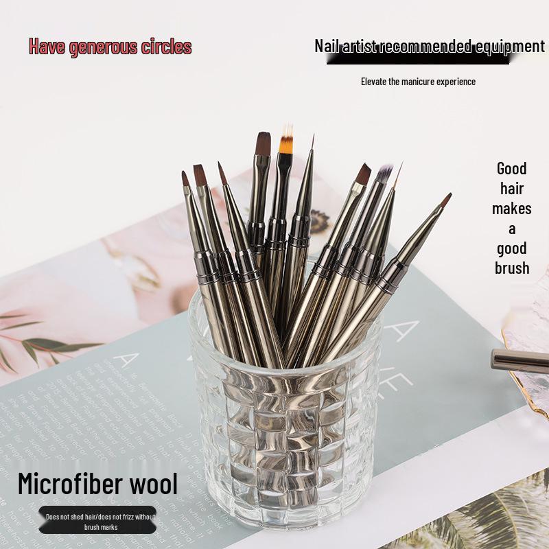 Gunmetal Nail Art Brush Set for Painting, Line Drawing, and Gradient Designs