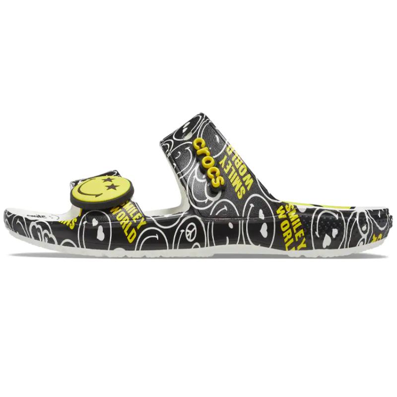 

Smiley X Crocs Classic Уличные Шлепанцы на Плоской Подошве Черно-Желтые Унисекс 45-46