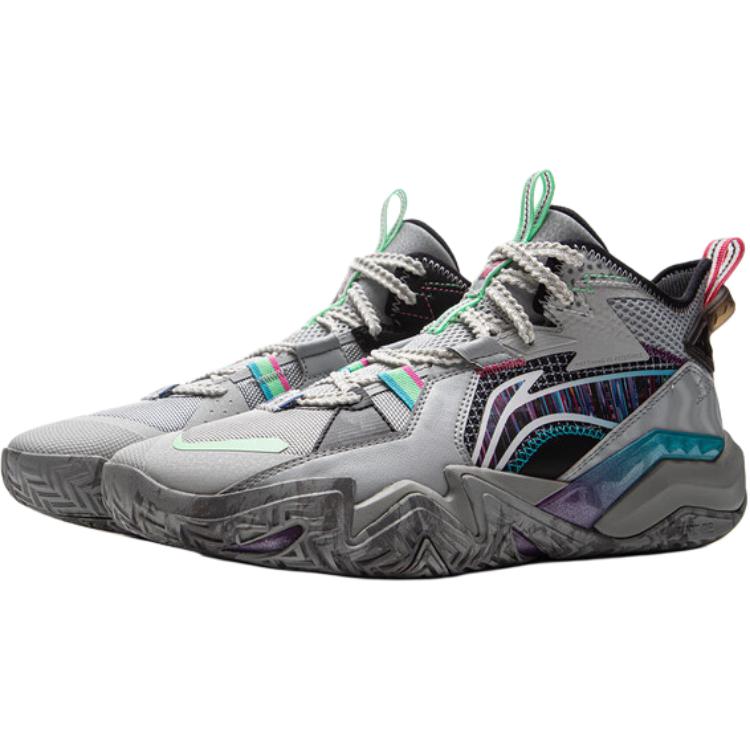 Li Ning Kids Basketball Synthetic Leather Fabric Comfortable Trendy Non-Slip Wear-Resistant Mid-Top Kids Basketball Shoes YKBU090-3