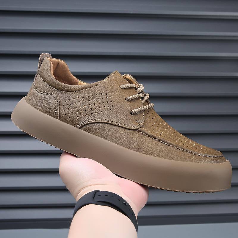 Men's Hole Shoes New Summer Trendy Brand Versatile Leather Thick Baseplate Shoes Men's Hollow Casual Sports Trendy Shoes