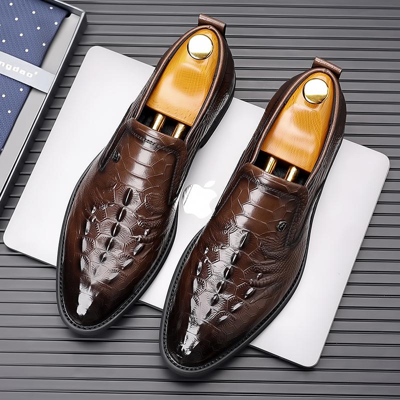 Fashion Alligator Pattern Casual Leather Shoes Brand Moccasin Driving Men Loafers Shoe Wedding Party Office Business Dress Shoes