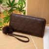 New fashionable medium and long embroidered rhombus women's wallet multi-card clutch bag