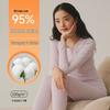 220g 95% Cotton Women's Autumn Warm Set: Antibacterial Round Neck Base Layer & Trousers.