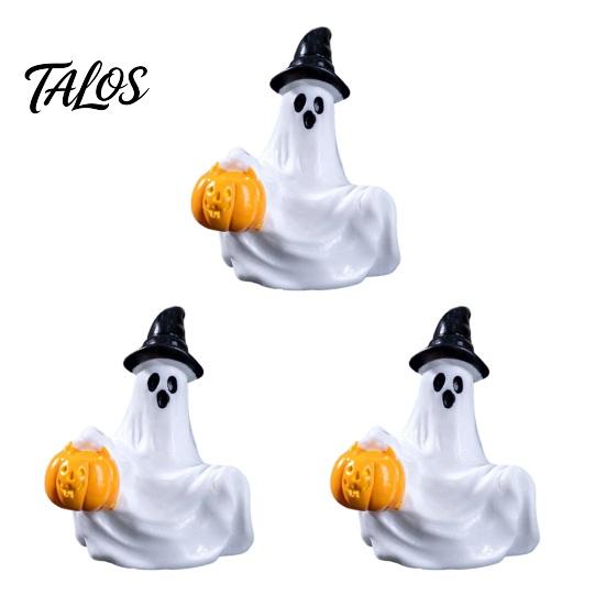 Talos 3Pcs Halloween Mini Resin Figurines, Miniature Pumpkin Ghost Grim Reaper Castle Statue for Spooky Fairy Garden, Haunted House, Micro Landscape